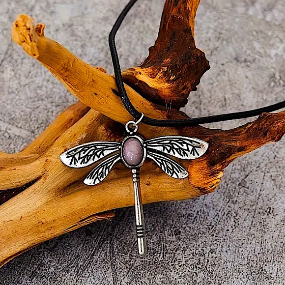 Stone Dragonfly Vintage Statement Pendant Necklace, Bohemian, Boho, Tribal - Picture 3 of 5
